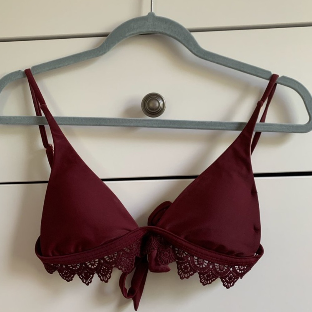 burgundy bikini top w/ lace trim from Pacsun
